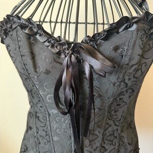 Adore Me Embroidered Black Corset Bustier Full Zip Lace Up Adjustable Medium